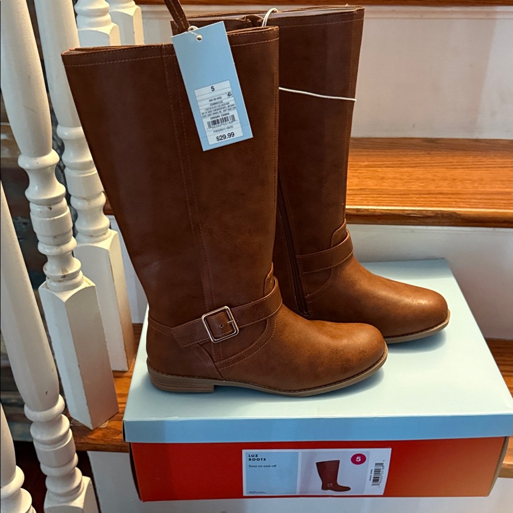 Cat & Jack Camel Brown Leather Knee-High Boots